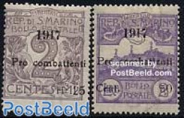 San Marino 1917 Pro Combattenti Overprints 2v, Unused (hinged) - Ungebraucht