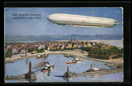 Künstler-AK Lindau I. B., Graf Zeppelins Lenkbares Luftschiff In Voller Fahrt  - Airships