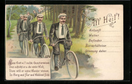 Lithographie All Heil! Fahrradfahrer Beim Ausflug Durch Den Wald  - Other & Unclassified