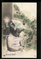 Foto-AK RPH SBW 1564 /65: Mädchen Mit Zuckertüte Am Weihnachtsbaum  - Photographs