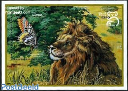 Gambia 1999 Butterfly, Lion S/s, Mint NH, Nature - Butterflies - Cat Family - Gambie (...-1964)