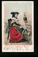 AK Frau Am Spinnrad In Tracht Aus Minden I. W.  - Kostums