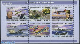 Sao Tome/Principe 2008 World War II 6v M/s, Mint NH, History - Transport - Churchill - Militarism - World War II - Air.. - Sir Winston Churchill