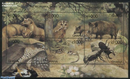 Ghana 1999 Fauna 6v M/s, Mint NH, Nature - Animals (others & Mixed) - Birds - Birds Of Prey - Insects - Owls - Autres & Non Classés