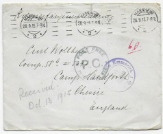 Kgf, PoW: 1915 Mannheim An Camp Handforth, Zensur Emmerich, Post Free - Covers & Documents