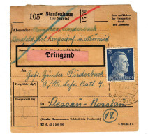Paketkarte Straßenhaus/Neuwied 1944 Nach Dessau, Dringend, MeF - Lettres & Documents