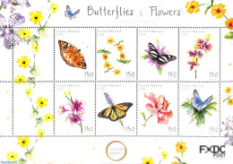 Dutch Caribbean 2018 Saba, Butterflies & Flowers 8v M/s, Mint NH, Nature - Butterflies - Flowers & Plants - Orchids - Autres & Non Classés