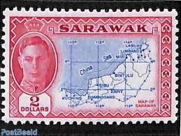 Malaysia 1950 2$, Sarawak, Stamp Out Of Set, Mint NH, Various - Maps - Aardrijkskunde