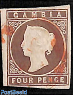 Gambia 1869 FOUR PENCE, Without WM, Used, Used Stamps - Gambia (...-1964)