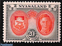 Nyasaland 1945 20Sh, Stamp Out Of Set, Mint NH, History - Coat Of Arms - Nyassaland (1907-1953)