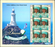 SIERRA LEONE 1998 PRINCESS DIANA SHEET OF 6, CORBIERE LIGHTHOUSE** - Lighthouses