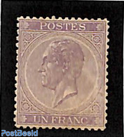 Belgium 1865 1fr, Perf. 14, Unused But Regummed, Unused (hinged) - Ungebraucht