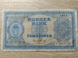 Norway 5 Kroner 1947 - Norvège