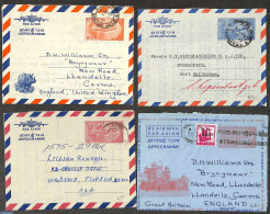 India 1970 Lot With 4 Used Aerogrammes, Used Postal Stationary, Transport - Aircraft & Aviation - Brieven En Documenten