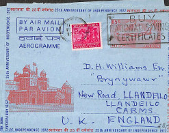 India 1972 Aerogramme 85p, Uprated To England, Used Postal Stationary, Transport - Aircraft & Aviation - Covers & Documents