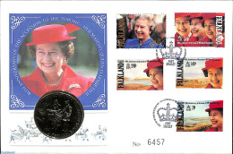 Falkland Islands 1992 Coin Cover Accession Anniversary, Postal History, History - Various - Kings & Queens (Royalty) -.. - Familles Royales