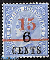 Belize/British Honduras 1891 15 On 6 Cents On 3d, Stamp Out Of Set, Unused (hinged) - Honduras Britannique (...-1970)