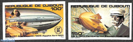 Djibouti 1980 80 Years Zeppelin 2v, Imperforated, Mint NH, Transport - Zeppelins - Zeppeline