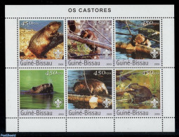 Guinea Bissau 2003 Beaver 6v M/s, Mint NH, Nature - Animals (others & Mixed) - Guinée-Bissau