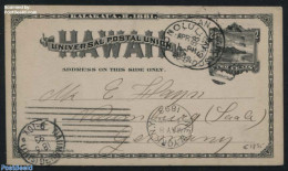 Hawaii 1893 Postcard 2c Black Sent To Germany, Used Postal Stationary - Hawaï