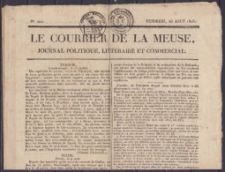 Journal "Courrier De La Meuse" 26 Aout 1825 (Liège) Cachet "TIMBRE EXTRAORDINAIRE 3c" - 1815-1830 (Dutch Period)