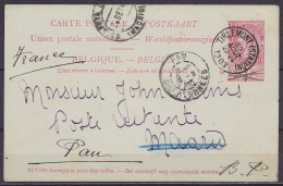 EP CP 10c Rose (N°58) Càd TIRLEMONT (STATION) /30 AOUT 1903 Pour MADRID (Espagne) Réexpédiée à PAU (France) - Càpt MADRI - Cartes Postales 1871-1909