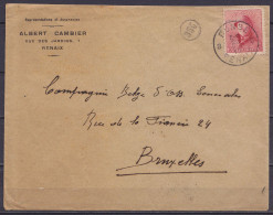 L. "Assurances Albert Cambier" Affr. N°168 Càd "RONSE /20 VIII 1919/ RENAIX" Pour BRUXELLES (au Dos: Càd Arrivée BRUXELL - 1919-1920 Roi Casqué
