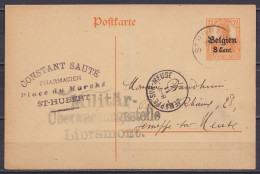EP CP Postkarte 7½pf Orange Surch. 8c (OC13) De Pharmacien C.Sauté Càd ST-HUBERT /8 IX 1917 Pour JEMEPPE-sur-MEUSE - Cac - OC1/25 Generalgouvernement 