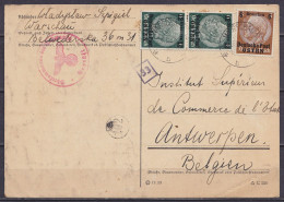 Pologne - CP Affr. 30Gr Càd WARSCHAU /23.III.1940 Pour ANTWERPEN - Cachets Censures Militaires Allemande Et Belge - Occupation 1938-45