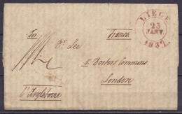 L. Càd LIEGE /23 JANV 1837 Pour LONDON "l'Angleterre" - Man. "franco" (au Dos: Càd LONDON /26 JAN 1837 Et Port "II") - 1830-1849 (Belgique Indépendante)