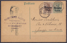 EP CP Postkarte 5pf Surch. 5c Vert + OC11 Càd ST-HUBERT /18 VIII 1918 D'un Pharmacien Pour JEMEPPE-SUR-MEUSE - Cachet Ce - Occupation Allemande