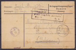 Carte "Kriegsgefangenenlager Hameln (Hannover)" De Prisonnier En Franchise Datée 10 Mars 1917 De WENNIGSEN Pour ALLE-SUR - Prisoners