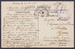 CP Auxerre En Franchise (S.M.) Càd AUXERRE /30-10-1915 Pour AVALLON Yonne - Cachet "SERVICE MILITAIRE DES CHEMINS DE FER - WW I