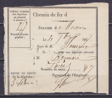 Reçu Pour Une Dépêche (télégramme) - Station De Moreurs ? (Mons) Pour PARIS 7 Septembre 1867 - Lettres & Documents