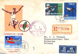 Taiwan 1962 Sports, Cover Registered To Holland, Postal History, Sport - Athletics - Shooting Sports - Sport (other An.. - Athletics