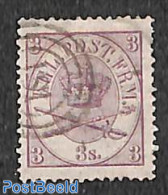 Denmark 1864 3s, Lila, Perf. 13:12.5, Used, Used Stamps - Gebruikt