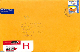 Trinidad & Tobago 2004 Registered Mail To The UK, Postal History, Sport - Olympic Games - Swimming - Schwimmen