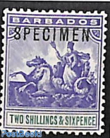 Barbados 1892 2/6sh, WM CA-Crown, SPECIMEN, Unused (hinged), Nature - Horses - Barbados (1966-...)