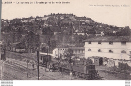 Y15-47) AGEN - LE COTEAU DE L ERMITAGE ET LA VOIE FERREE  - ( ANIMATION - TRAIN - LOCOMOTIVE - 2 SCANS ) - Agen