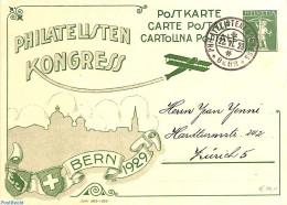 Switzerland 1929 Postcard 7.5r, Philatelists Congress Bern 1929, Used Postal Stationary, Transport - Aircraft & Aviation - Brieven En Documenten