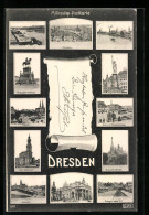 AK Dresden, König Johann Denkmal, Siegesdenkmal, Postplatz, Kunstakademie, Altstadt, Panorama  - Dresden