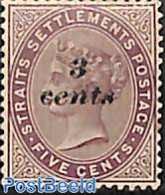 Malaysia 1885 Straits Settlements, 3 Cents On 5c, Unused, Tiny Brown Spot, Unused (hinged) - Autres & Non Classés