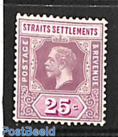 Malaysia 1914 Straits Settlements, 25c, WM Multiple CA, Stamp Out Of Set, Unused (hinged) - Autres & Non Classés