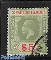 Malaysia 1915 Straits Settlements, $5, Reverse Green, Used, Used Stamps - Andere & Zonder Classificatie