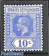 Malaysia 1919 Straits Settlements, 10c, WM Multiple CA, Stamp Out Of Set, Unused (hinged) - Autres & Non Classés