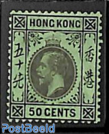 Hong Kong 1912 50c, Yellowgreen (also Back) WM Mult.Crown-CA, Stamp Out Of Set, Unused (hinged) - Ungebraucht