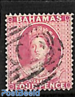 Bahamas 1863 Four Pence Rosa, WM Crown CC, Perf. 14, Used, Used Stamps - Andere & Zonder Classificatie