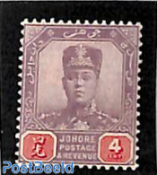 Malaysia 1904 Johore, 4c, WM Single Rose, Stamp Out Of Set, Unused (hinged) - Other & Unclassified