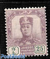 Malaysia 1904 Johore, 25c, WM Single Rose, Stamp Out Of Set, Unused (hinged) - Autres & Non Classés