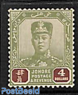 Malaysia 1922 Johore, 4$, WM Script-CA, Stamp Out Of Set, Unused (hinged) - Sonstige & Ohne Zuordnung